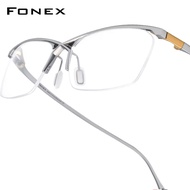 FONEX Titanium Glasses Frame Men Brand Design Semi-Rimless Square Eyeglasses Japanese Ultralight Hal
