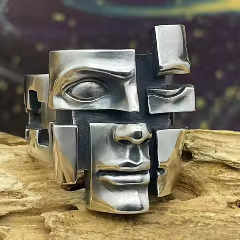 Facial Features, Face Ring, Split Mask, Retro Personality, Abstract Personality, Split Opening, Adju