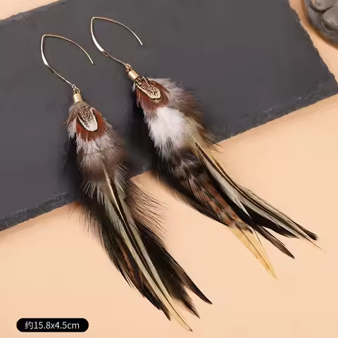Exaggerate Feather Long Earrings Fashion Imitation Peacock Feather Earrings Boho Style Feather Earri