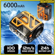 [Ready]﻿ 6000mAh Portable Hanging Neck Waist Fan Mini USB Fan Rechargeable LED Flashlight