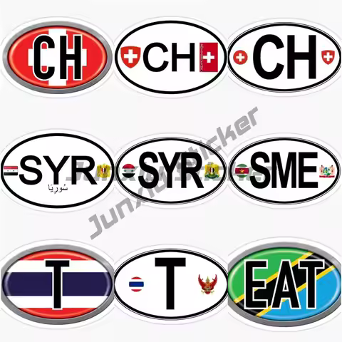 Oval Country Flag Sticker SME Suriname CH Switzerland SYR Syria EAT Tanzania T Thailand Country Code