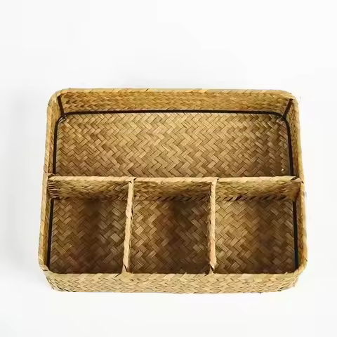 Hairpins Jewelry Accessories 4 Grids Storage Basket Handmade Woven Willow Storage Basket For Clothes