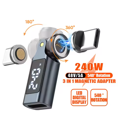 PD 240W Type-C to Type-C Magnetic Adapter Digital Display 9Pin USB-C Fast Charging USB-C Female OTG 