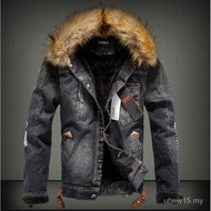 Jaket lelaki pasangan remaja jaket denim retro lelaki tebal j