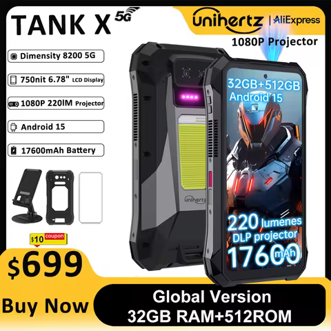 Unihertz TANK X 8849 5G Smartphone 32+512GB Built-in 1080P 220 lumen Projector 50MP+64MP Camara Andr