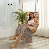 Lovito Skirt Boho Corak Cetakan Tribal Asimetri Untuk Wanita Musim Panas/Musim Bunga LNL75234