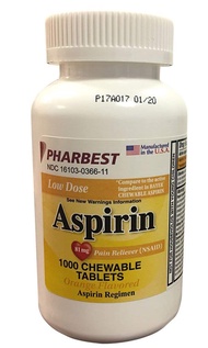 Aspirin 81mg Chewable Orange Tablets 1000 Count Per Bottle