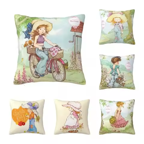 Cute Sarah Kay Girl Pillowcase Accessories Printing Fabric Cushion Cover Decoration Cartoon Country 