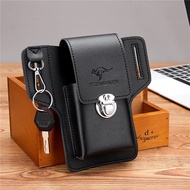 Men Leather Waist Bag for Work Phone Pouch with Key Hook Heavy Duty Belt Bag for Construction Site T
