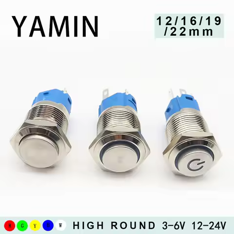 12/16/19/22mm High Round Head Metal Push Button Switch Power Waterproof IP65 LED Light Self-lock Res