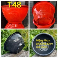 [ 10 Cái  ] Chậu Nhựa Tròn T48 Đỏ + Đen Đá ( Lọt lòng 40cm  Cao 25cm ) Hàng bao Dày
