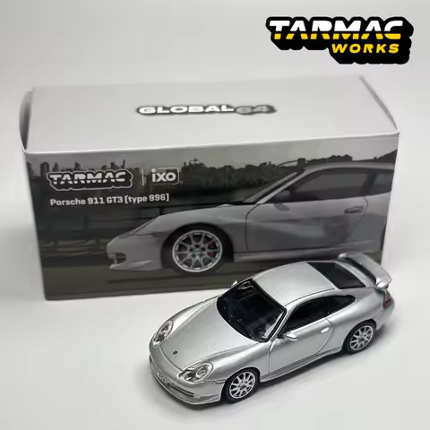 TW 1:64 Tarmac Works Porsche 911 GT3 type 996 Silver Alloy Car model
