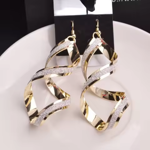 Fashion Punk Gold Silver Color Metal Spiral Earrings For Women Long Wave Dangle Drop Earings Stateme
