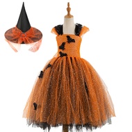 NEW Sparkly Vampire Bat Halloween Costumes for Girls Kids Witch Long Tutu Dress Children Carnival Pa