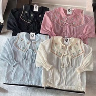 H&M  เสื้อคอบัวปักลายดอกไม้ ชุดดูหวาน เรียบหรูดูHiso