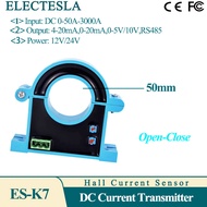 ES-K7ฮอลล์เครื่องส่งกระแสไฟฟ้า DC 4-20mA 0-3000A 0-5V 0-10V เอาต์พุตแยกคอร์ทตัวแปลงสัญญาณกระแสแบบเปิ