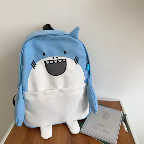 ulzzang laugh shark backpack women's haversack funny penguin bagpack girls small school bag daypack 
