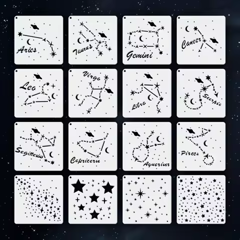 16PCS 5.9x5.9 Inch Zodiac Constellation Stencils Set Star Sign Painting Templates for Wall Wood Fabr