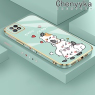 เคส Chenyyka สำหรับ OPPO A72 5G A73 5G A53 5G เคสรูปแมวน่ารักใหม่เคลือบเคสมือถือหรูหราฝาครอบชุบขอบสี่เหลี่ยมซิลิโคนแบบนุ่มป้องกันเลนส์กล้องเต็มฝากันกระแทก