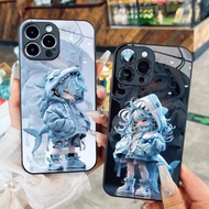 iPhone 17 Pro Max Casing Glass Case Bag Pair of Cool Anime Shark Suits for iPhone 17 16 15 14 13 12 