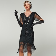 Flapper Dresses 1920s Gatsby - Roaring 20s Sequin Beaded Dress Fringe Dress