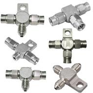 Stainless Steel Male/ Female AN3 3AN 3/8x24 Brake Line T Tee Block Fittings Adapter  with Mount Tab