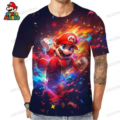 Parent-child Wear Quick Dry Men's Children's T-Shirt Mens Clothes Super Mario T-shirts 2024 110-6XL 