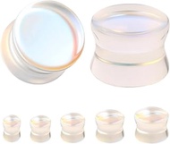 1 Pair Double Flared Gauges for Ears, Solid Glass Ear Gauge Plugs Earrings for Women Men, Colorful E