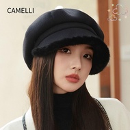 CAMELLI Beret for Women, Japanese-Style Winter Warm Octagonal Hat, Plush Rim Solid Color Newsboy Cap