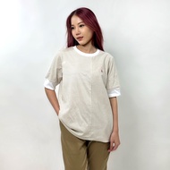 PORTLAND เสื้อยืดตัดต่อลายริ้วแขนสั้น / Short Sleeves Mixed Striped T-Shirt (Khaki)