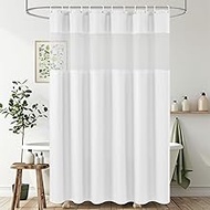 UFRIDAY White Waffle Weave Fabric Shower Curtain with Mesh Window 72x84 inch