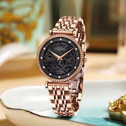 Women Stainless Steel Quartz Watches 34mm Fashionable 3D Printing Luxury Water Diamond Japanese Move
