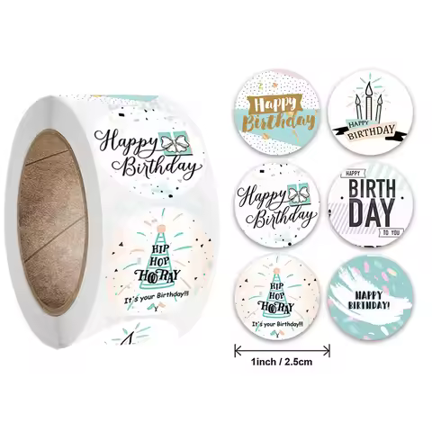 50-500pcs Round Happy Birthday Handmad Sticker Sealing Sticker Vintage DIY Gift Stickersdhesive Chri