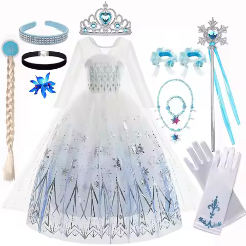 Halloween White Frozen Costumes for Girl Cosplay Elsa Princess Dress Long White Dress Halloween Carn