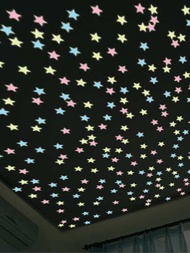 100入組/包3D夜光星星貼紙,塑膠自黏式發光星星貼花適用於裝飾孩子們房間天花板,牆