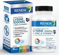 Renew Actives MAXIMUM STRENGTH L-Lysine 1000mg Capsules w. Zinc & Vitamin C (RARE) - Collagen for Ha