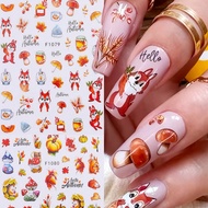 2PCS Cute Fox Squirrel Maple Leaf Pumpkin Nail Art Stickers Pine Nuts Autumn Decals Fall Nail Art De