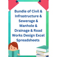 Bundle of Civil & Infrastructure & Sewerage & Manhole & Drainage & Road Works Design Excel Spreadshe
