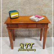 RTT โต๊ะทำงานมีลิ้นชัก โต๊ะเครื่องแป้งไม้สักแท้ 90*40*สูง75 ซม. (ก*ลึก*ส) โต๊ะหน้าทีวี โต๊ะวางรีโมท สีย้อมเคลือบเงา