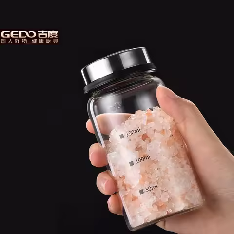 GEDO 150ml~300ml Capacity Ultra Hard Glass Spice Shaker Accurate Scale Seasoning Jar 6 Diameter Barb