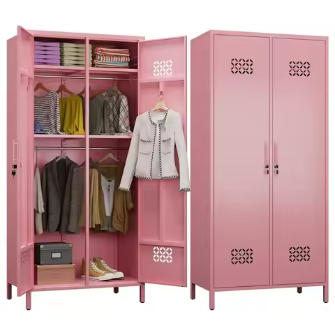 71H33.5W20D Metal Wardrobe Closet with Lock,Extra Deep 2 Doors Metal Wardrobe Cabinet with Adjustabl