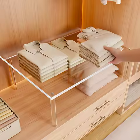 Acrylic Divider Shelf Stackable Display Stand, Layered Storage Rack, Wardrobe And Shoe Cabinet Built