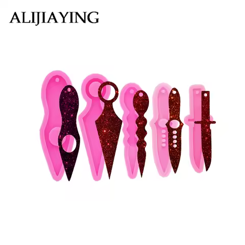 DY1137 Shiny Dagger Self-defense Keychain Pendant Resin Molds, Epoxy Clay Polymer Mould, Knife Mold 