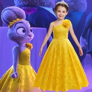 Rabbit Officer Judy Cosplay Yellow Dress Halloween Costume Judy Costume Flower Carnival Party Dress