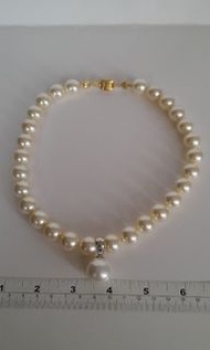 貝珠頸鏈shell pearl, 14mm 16吋加上長2吋焊口波仔扣,總長度約18寸，配上18mm吊墜純銀扣,媲美數千元南洋珍珠,no.6.6.22.