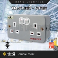 [SIRIM] 13A 2 Gang Switch Socket Outlet 3 Pin UK Plug Metal Box Trailing Sockets Adaptor Suis Soket 