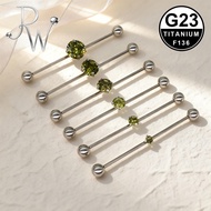 1PC F136 Titanium Barbell Piercing Ear Stud 1.6mm Green Rhinestone Barbell Piercing Jewelry 30-40mm 