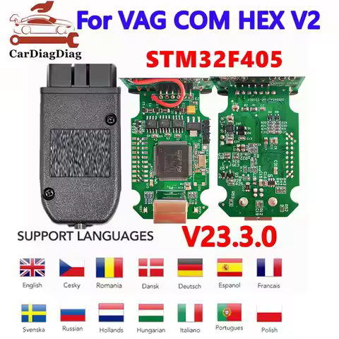 NEW VAG COM HEX V2 V23.3.0 STM32F405 USB Diagnostic Interface Dual k-CAN Code Reader Scanner For VW 