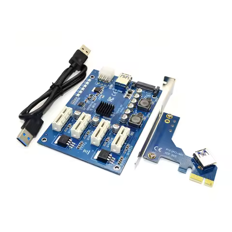 PCI-E X1 to 4PCI-E X16 Expansion Kit 1 to 4 Port PCI Express Switch Multiplier HUB 6pin sata USB Ris