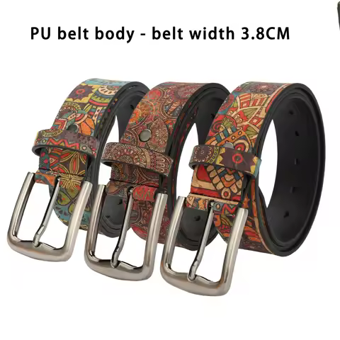 Bohemian style Belt Red rose print Men's Diamond Studded Women's Strap Man Jeans Decorative Cowboy C